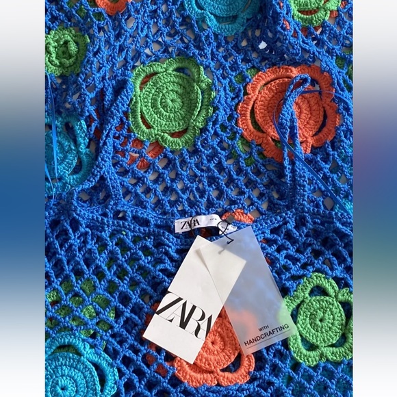 Zara Limited Edition Crochet Blue Flower Dress Sold Out Bloggers Fave Knit - Picture 14 of 15